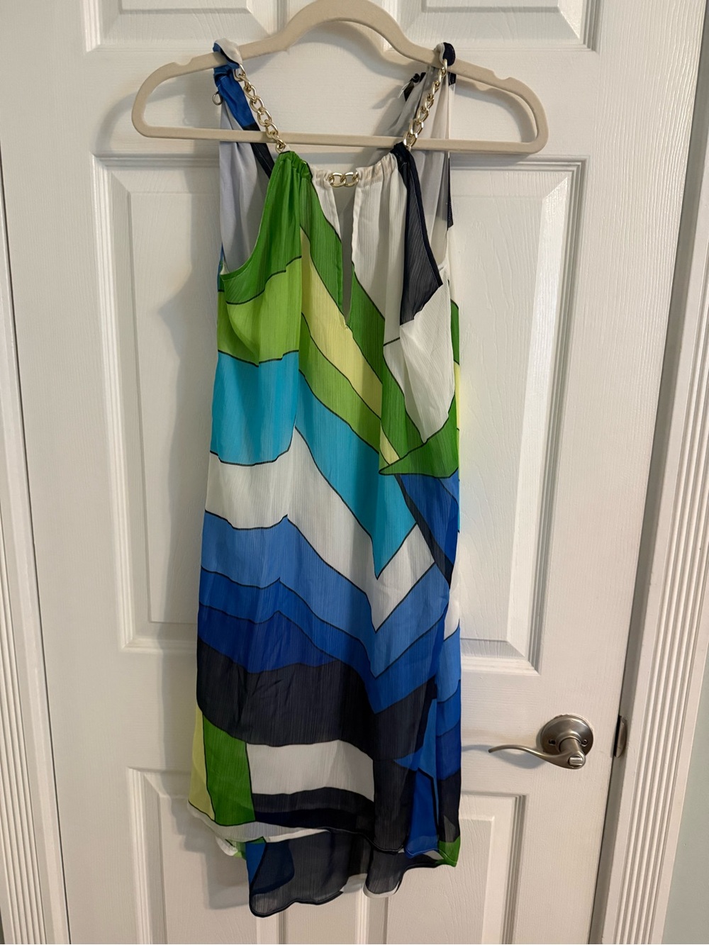 VENUS Multicolor Blue Green Striped Dress with Chain Straps